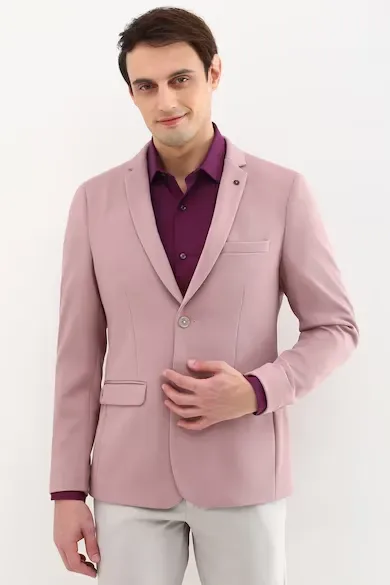 Men Pink Slim Fit Textured Formal Blazer